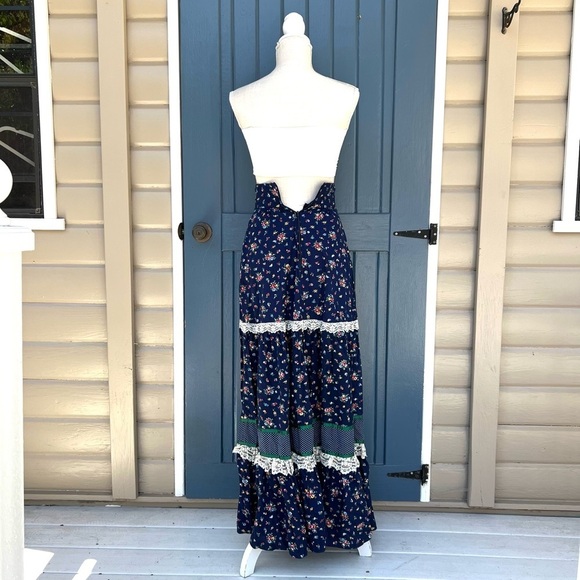 RARE 1970's Gunnies Sax Skirt with Lace Detail, Hippie Bohemian Youth Size 5 - Picture 4 of 10